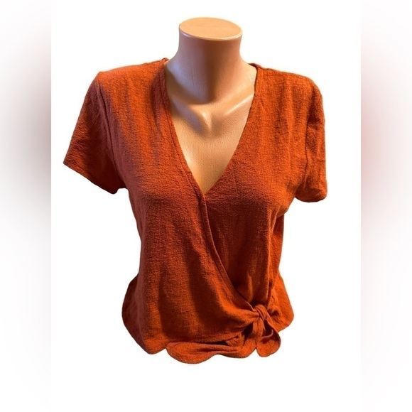 Madewell  Women’s Burnt Orange Tangerine Texture & Thread Wrap-Tie Top Medium - Picture 2 of 14